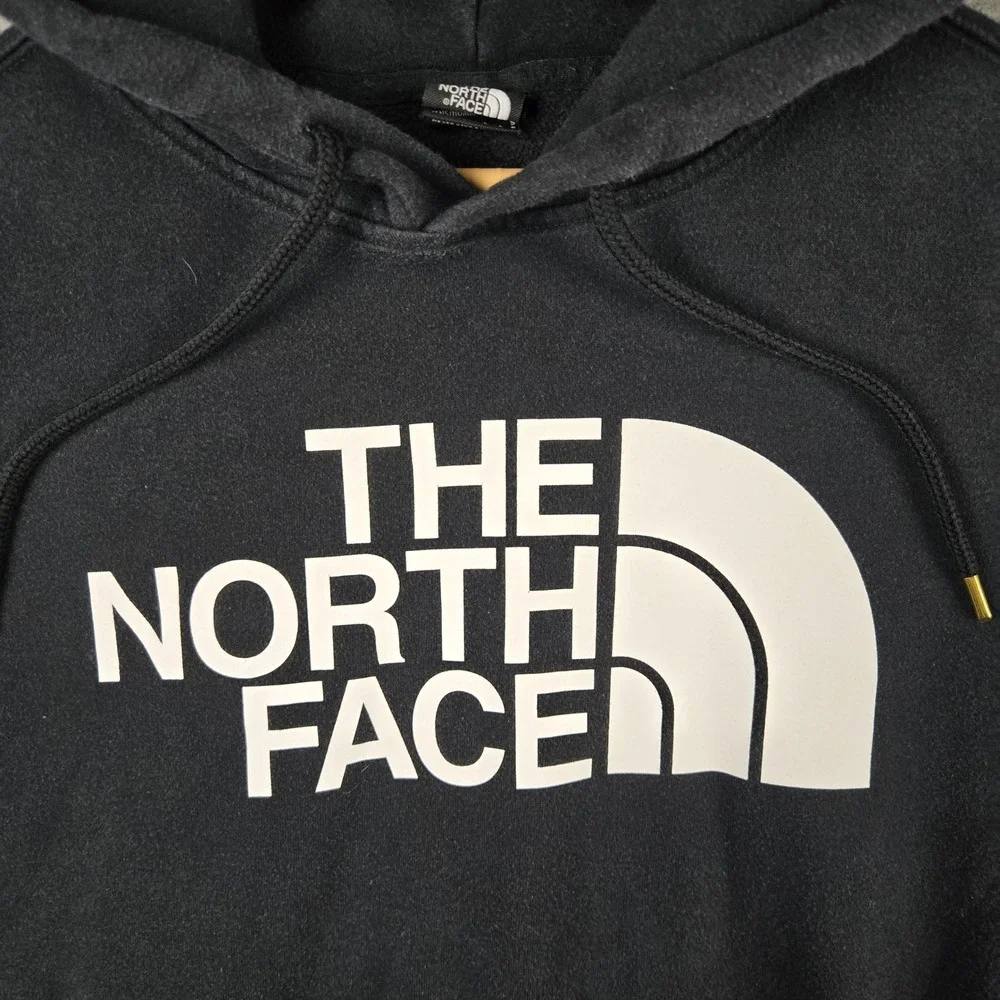 The North Face Hoodie Mens Small Black Big Logo Pullover Sweatshirt Activewear
